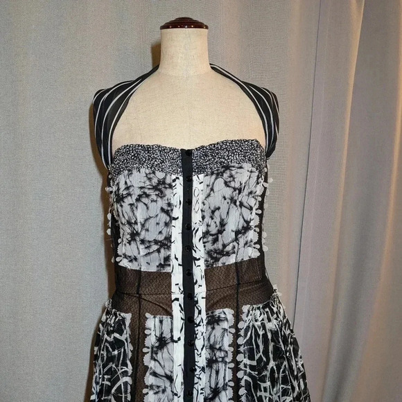 Byron Lars Lace Strapless Dress Black Midi Size 6 White - Picture 5 of 14